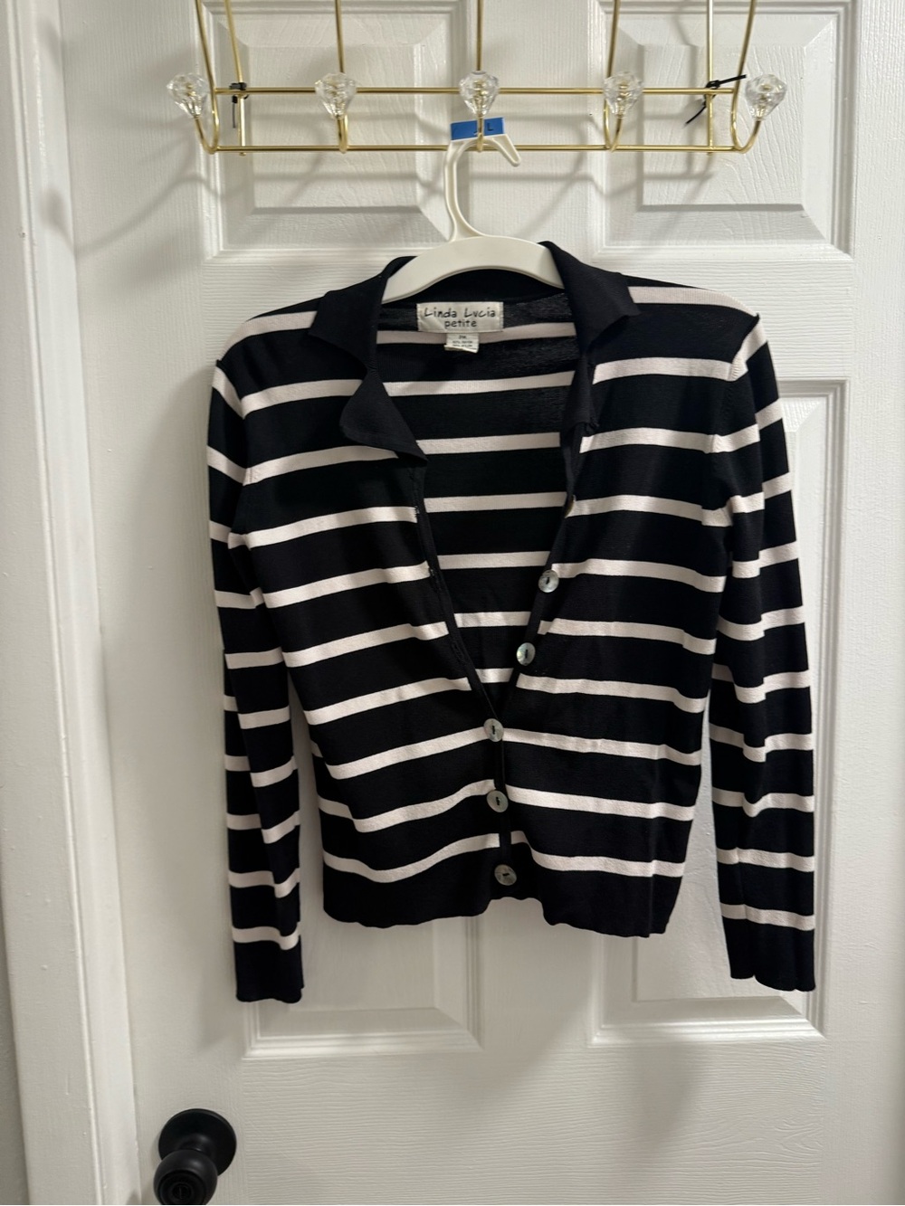 Stripe Button-Up Cardigan Sweater - Black & White